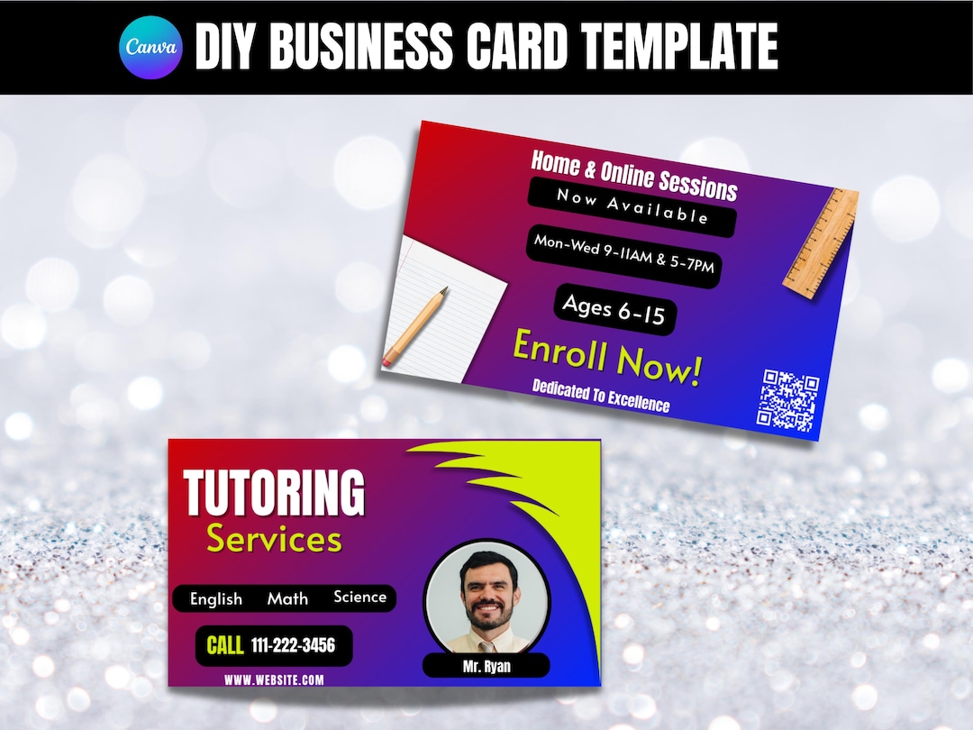 Tutor Business Card Example Tutoring Business Card Template: DIY Teacher Contact Card (canva ...