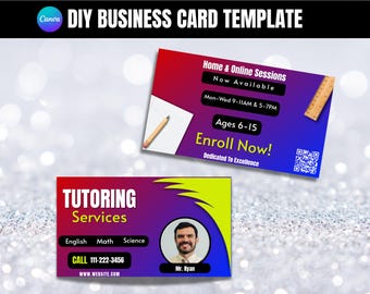 Tutoring Business Card Template: DIY Teacher Contact Card (Canva Digital Download)