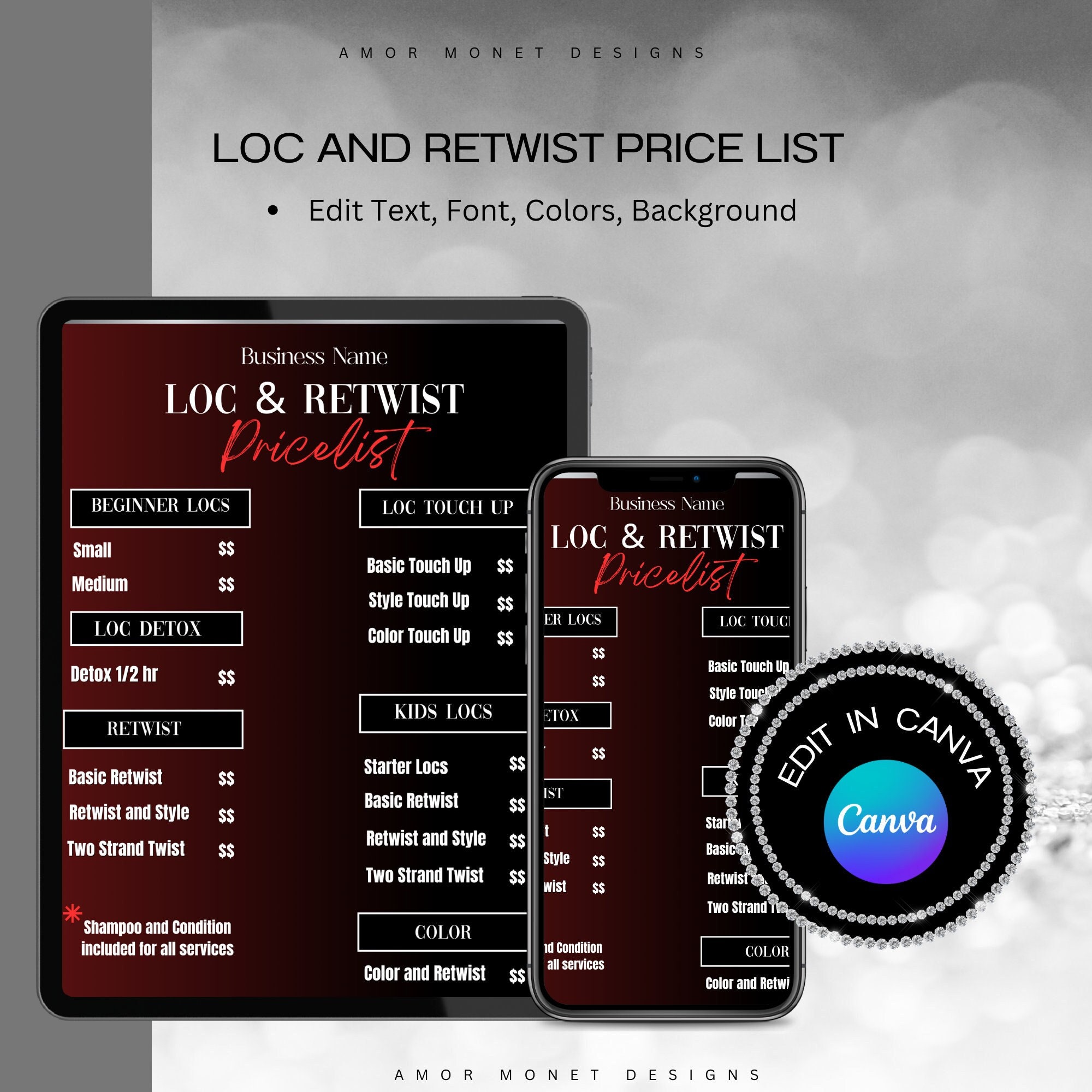 Loc & Retwist Pricelist Template: Salon Hair Stylist Flyer (canva ...