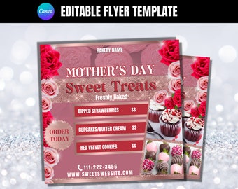 Mother's Day Treats Flyer: Bakery Menu Template (DIY Canva)