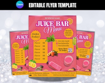 Juice Bar Menu Template: Editable Beverage Price List (Digital Download)