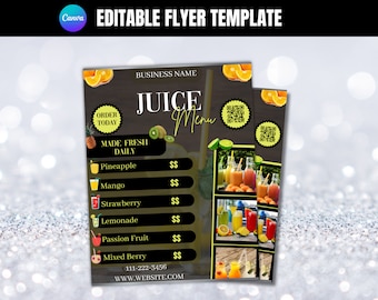 Juice & Drinks Menu Template: Editable DIY Flyer (Canva)