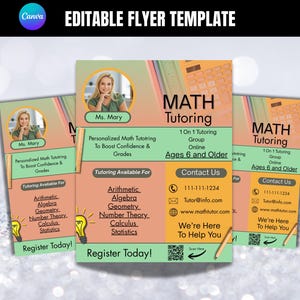 Plantilla de volante para tutor de matemáticas, servicios de tutoría, volante para tutoría DIY