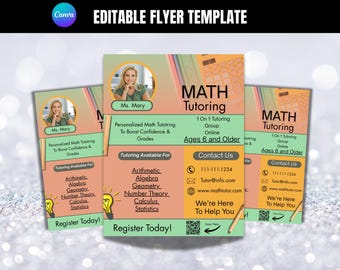 Math Tutor Flyer Template: DIY Tutoring Services Advertisement (Canva Editable, Digital Download)