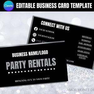 Modèle de Carte de visite pour location de fête, Cartes de visite pour organisateur d'événement, Entreprise de location de matériel, Entreprise de location pour événement, Location de fête et d'événement
