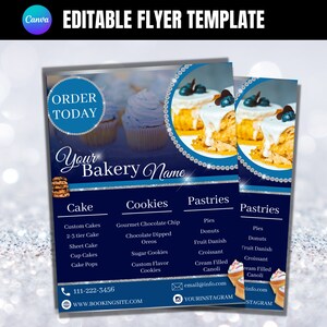 Bäckerei-Flyer-Vorlage, Flyer-Vorlage für süße Leckereien, Flyer zum Kuchenverkauf, Flyer für DIY-Leckereien, editierbarer BaKe-Shop-Flyer, Dessert-Flyer