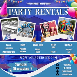 Party Rentals Flyer: Event Equipment, DIY Canva Template (digital