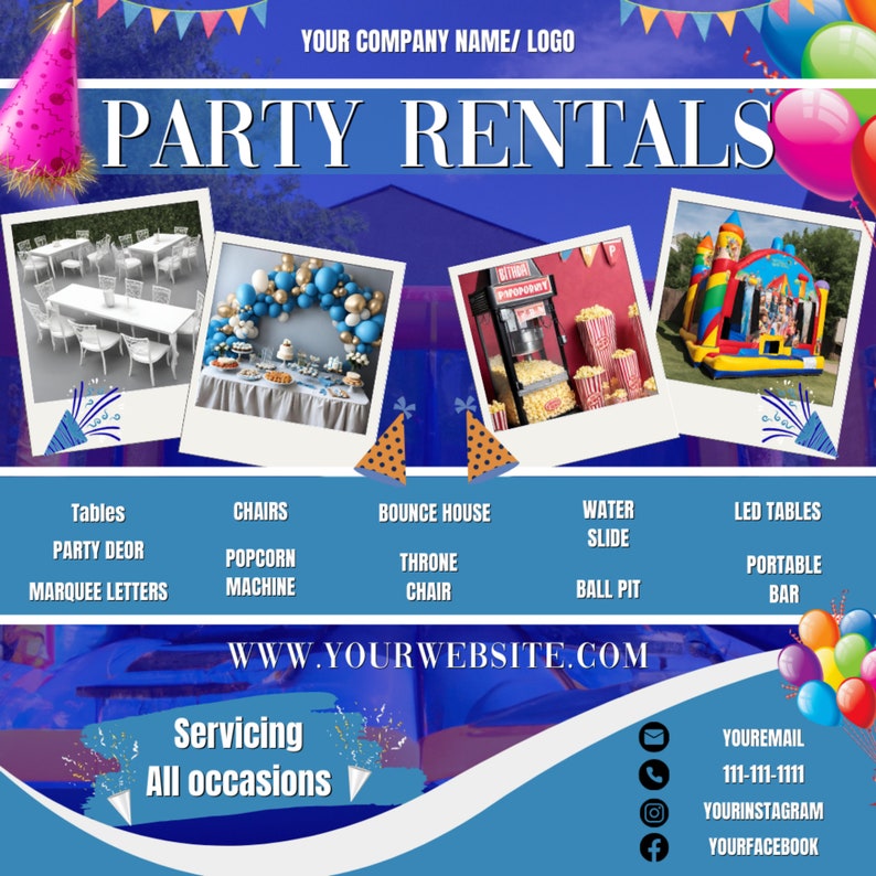 Party Rentals Flyer: Event Equipment, DIY Canva Template (digital ...
