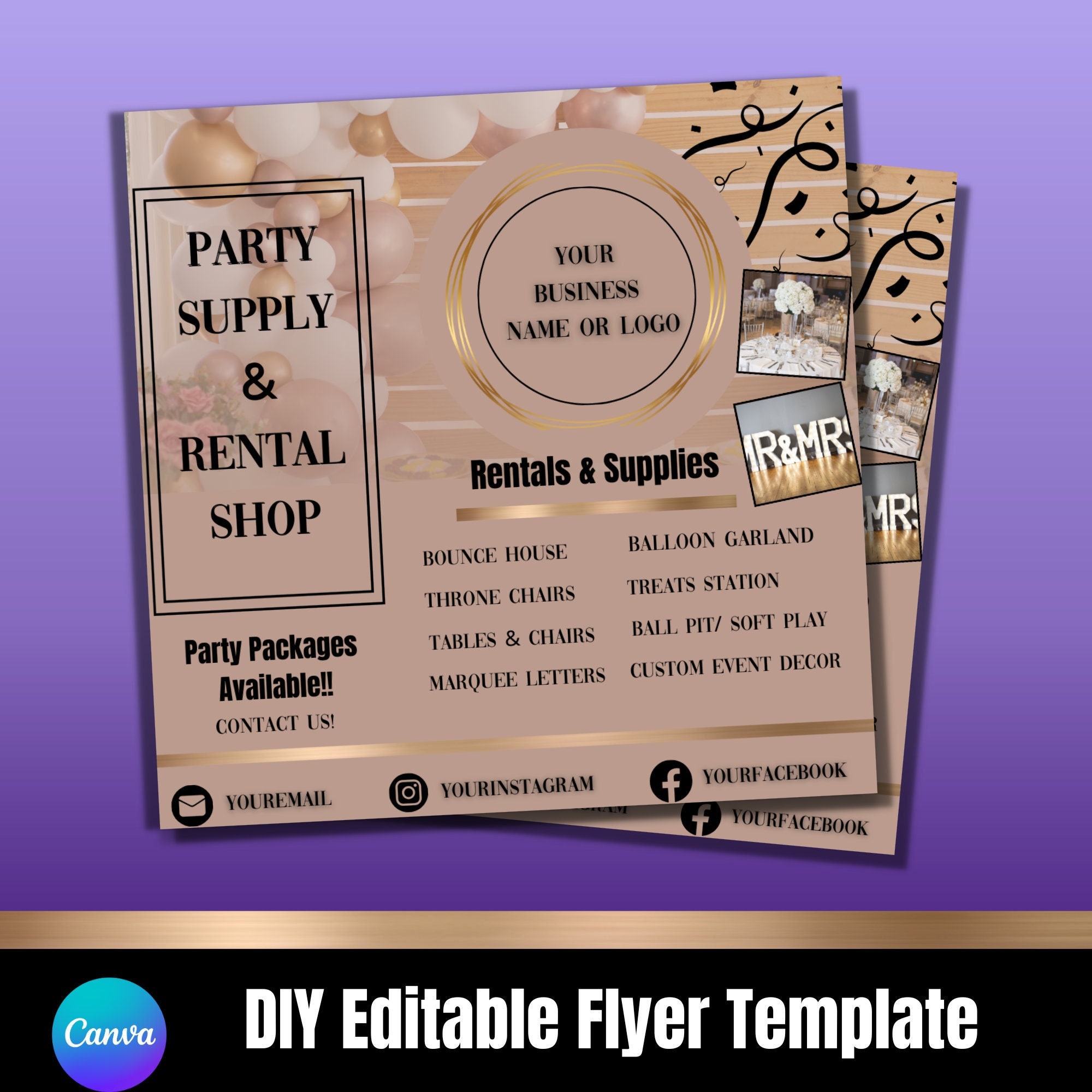 Party Rental Flyer Template: DIY Event Equipment, Supplies (canva ...