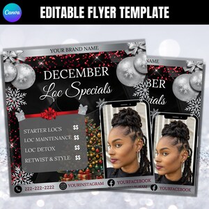 Holiday Loctitian Flyer, Loc and Twist Flyer, Loc Christmas Flyer, Retwist Flyer, Canva Flyer Template For Loc Services, Hairstylist Flyer