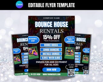 Plantilla de volante de alquiler de castillo inflable: Fiesta DIY (Canva)
