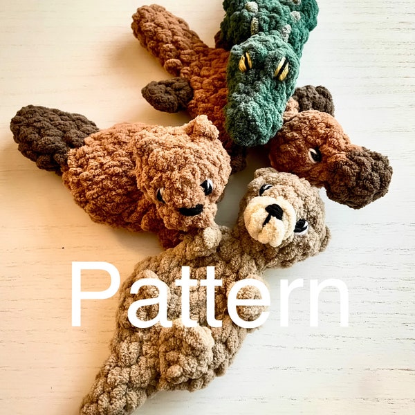 The Scrappy River Friends PATTERN, amigurumi otter, amigurumi beaver, amigurumi platypus, pocket crochet pattern, amigurumi alligator