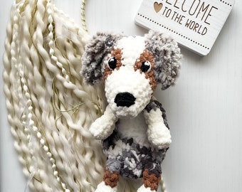 Australian Shepard crochet CUSTOM, newborn gift, rainbow bridge gifts, baby shower gift, cute puppy gift, puppy gift for kid