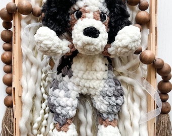 Crochet Custom Australian Shepherd Lovey, Blue Merle Plush