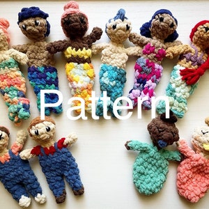 The Scrappy People PATTERN, amigurumi mermaid, amigurumi baby doll, amigurumi kid, pocket crochet pattern, amigurumi slap bracelet