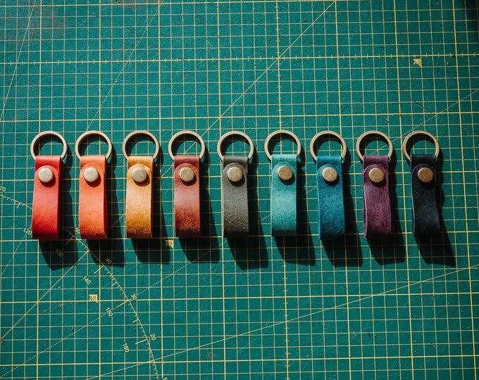 Full Grain Leather Keyring - Minimal & Durable | 9 Color Options