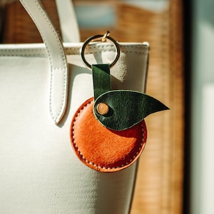 Orange Leather Bag Charm, Handmade Fruit Keychain, Leather Purse Charm, Gift For Her, Cute Handmade Keyring, Handmade Purse Charm