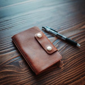 Leather Field Notes Cover, Handmade Notebook Case with Hidden Pen Holder