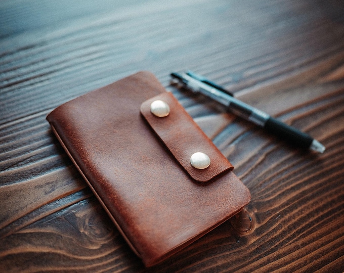Leather Field Notes Cover, Handmade Notebook Case with Hidden Pen Holder