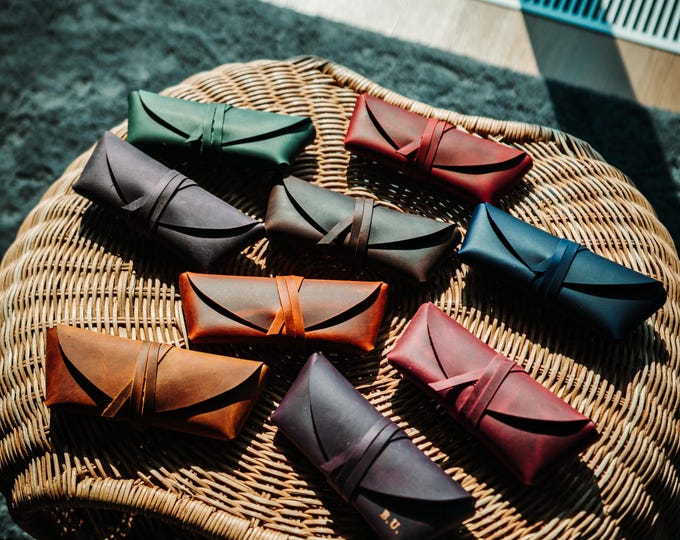 Handmade Leather Sunglasses Case – Minimal Slim Eyewear Sleeve, Travel Gift