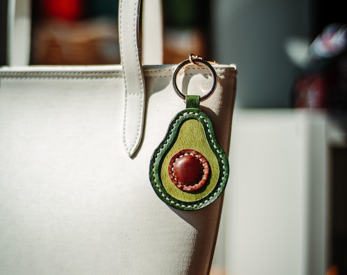 Avocado Leather Bag Charm: Handmade Keychain Purse Accessory