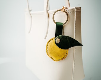 Leather Lemon Charm – Handmade Citrus Fruit Keychain, Fun Purse Accessory for Her