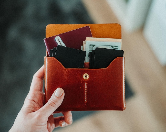 Leather Passport Wallet with Field Notes Holder – Handmade Minimalist Travel Organizer