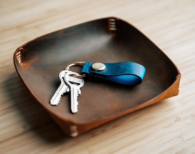 Personalized Leather Keychain: Handmade Snap Closure Keyring