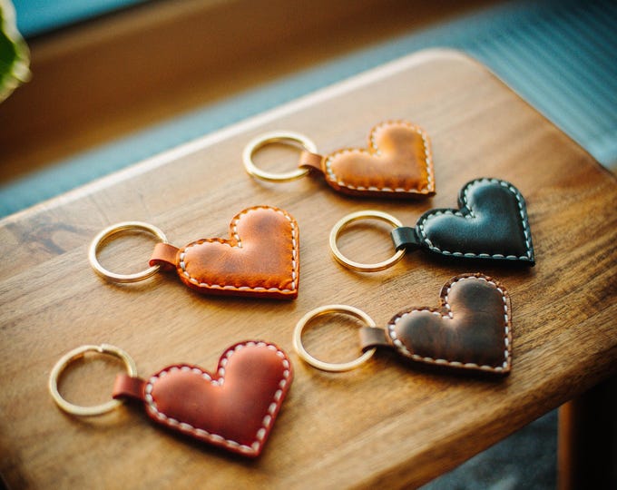 Handmade Leather Heart Keychain: Padded Bag Charm, Valentine's Gift