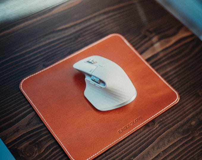Leather Mouse Pad, Full Grain Veg-Tan Cognac Desk Mat