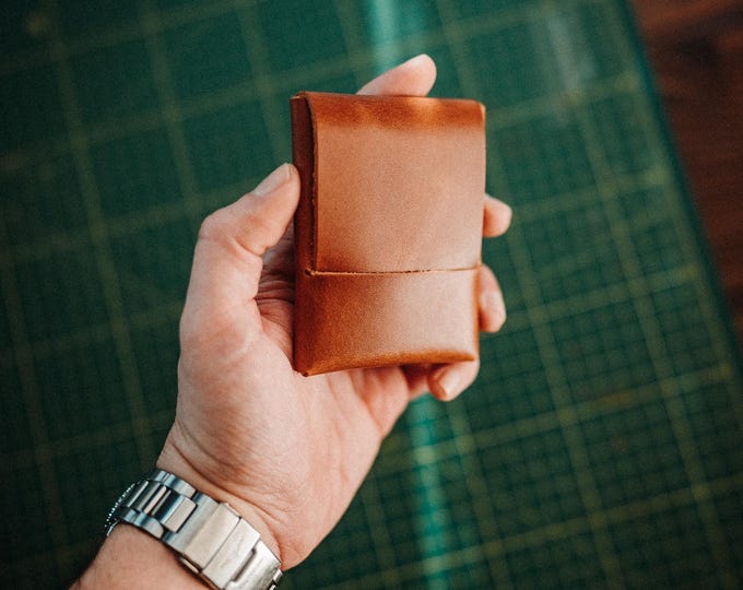 Minimalist XL Glossy Leather Wallet: Handmade Slim Card Holder