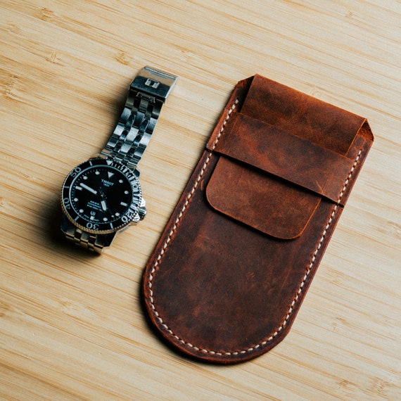 Handmade Leather Watch Travel Case, travel watch pouch, tissot watch case, hamilton watch case, orient watch case, rolex watch case
