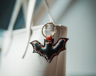 Handmade Leather Bat Charm: Halloween Bag Accessory, Keychain Gift