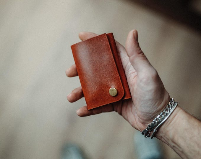 Minimalist Cash Wallet - Handmade Card Holder with Gloss Leather