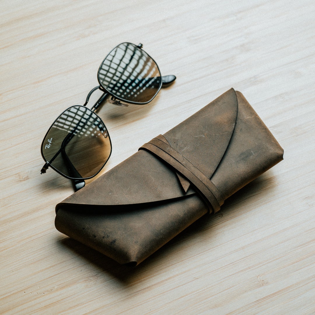 Handmade Leather Sunglasses Case Genuine Leather, Personalized Rayban