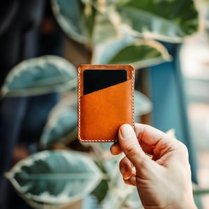Carteira de bolso frontal fino, porta-cartões de couro minimalista, carteira de luxo feita à mão, compacta, leve, para uso diário