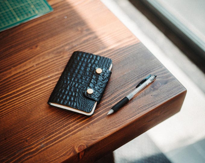 Field Notes Cover, Full Grain Crocodile Leather Notebook Sleeve