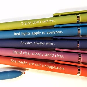Train Operator Personalized Pens｜Set of 5 Custom Laser Engraved Soft Touch Pens｜Funny Gifts for Locomotive Engineer | Driver Motorman