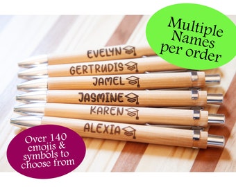 CLASS SET Pens Personalized for Teachers Individual Names with emojis | BULK Pens | all different names | Ballpoint Pen | Laser Engraved