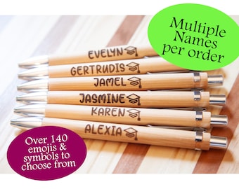 CLASS SET Pens Personalized Gift | Teachers Individual Names bulk | emojis | BULK Pens | all different names | Ballpoint | Laser Engraved