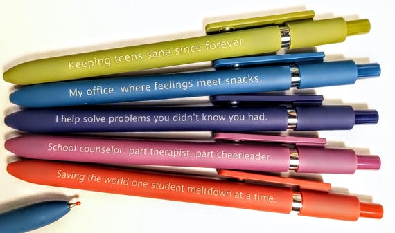 School Counselor Personalized Pens｜Set of 5 Custom Laser Engraved Soft Touch Pens｜Funny Gifts for Counselor Week Appreciation | Guidance
