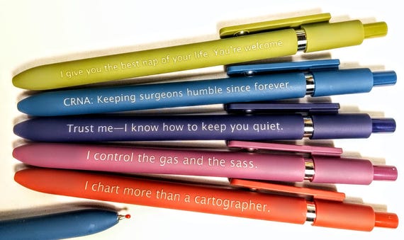 CRNA Certified Registered Nurse Anesthetists Personalized Pens｜Set of 5 Custom Laser Engraved Soft Touch Pens｜Funny Gifts | Graduation gift