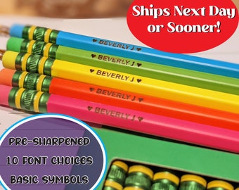 SHIPS FAST Personalized Ticonderoga Neon Pencils Wood #2 Pre-sharpened | 5/10/20 Pack | Engraved Custom Pencils Left Handed Style