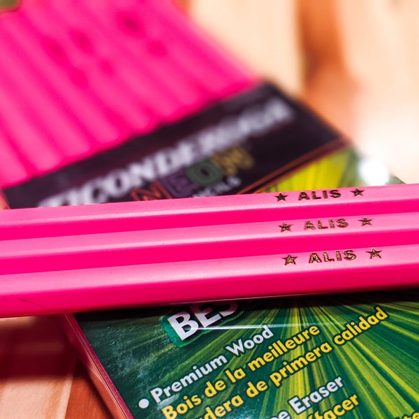 ALL PINK Personalized Pencils Ticonderoga Neon Pre-Sharpened Engraved Custom Pencils #2 Ships Fast 4/8/12/24 Pack