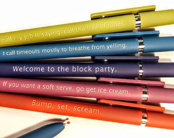 Volleyball Coach Personalized Pens｜Set of 5 Custom Laser Engraved Soft Touch Pens｜Funny Gifts for |