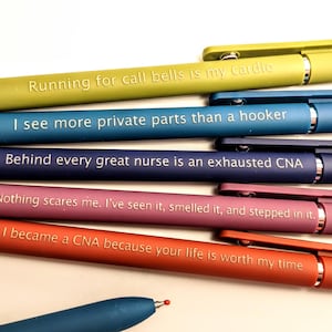 CNA Personalized Pens｜Set of 5 Custom Laser Engraved Soft Touch Pens｜Funny Certified Nursing Assistant Graduation gift | Nurse Pens