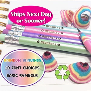 SHIPS FAST Personalized Rainbow Recycled Paper Pencils Wood-Free | Engraved Custom Pencils Left Handed Style Made in Flatbush