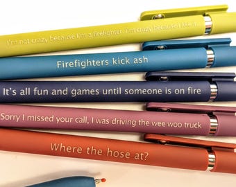 Firefighter Personalized Pens｜Set of 5 Custom Laser Engraved Soft Touch Pens｜Funny Gifts for Graduation, Appreciation, Retirement | Fireman