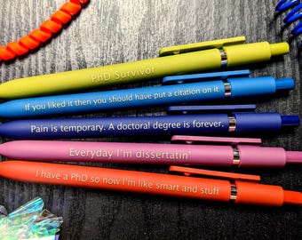 PhD Graduation Gift Personalized Pens｜Set of 5 Custom Laser Engraved Soft Touch Pens｜Doctorate | Doctor Graduation | PhD Graduation Gifts