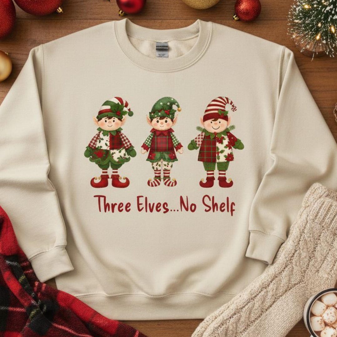 Patchwork Christmas Elves No Shelf Clipart | Rustic Farmhouse Holiday ...
